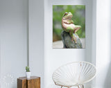 Frog Canvas Print // Green Frog Crossing His Arms Sitting On A Rock / The Lazy Call Of The Tree Frog Meme Canvas Wall Art / Funny Home Decor