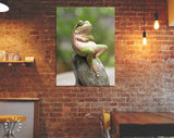 Frog Canvas Print // Green Frog Crossing His Arms Sitting On A Rock / The Lazy Call Of The Tree Frog Meme Canvas Wall Art / Funny Home Decor