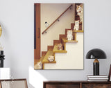 Kittens on the Stairs Canvas Print // Cat Mom and Kittens Canvas Wall Decor // Oil Painting Effect Wall Art