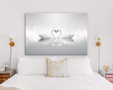 Swans in Love Canvas Print // Swans On A Calm Water Surface With Fog Wall Decor // Neutral Colors Swans Wall Art