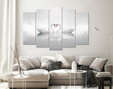 Swans in Love Canvas Print // Swans On A Calm Water Surface With Fog Wall Decor // Neutral Colors Swans Wall Art