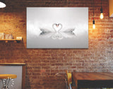 Swans in Love Canvas Print // Swans On A Calm Water Surface With Fog Wall Decor // Neutral Colors Swans Wall Art