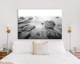 Seascape Canvas Print // Calming Seascape Black and White Wall Art // Seascape with Morning Fog Canvas Wall Decor