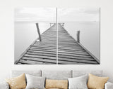 Old Bridge Canvas Print // Black and White Picture of Old Wooden Jetty to the Sea // Black and White Canvas Wall Art