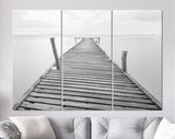 Old Bridge Canvas Print // Black and White Picture of Old Wooden Jetty to the Sea // Black and White Canvas Wall Art