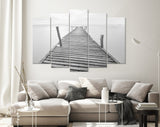 Old Bridge Canvas Print // Black and White Picture of Old Wooden Jetty to the Sea // Black and White Canvas Wall Art