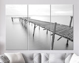 Old Wooden Bridge Canvas Print // Black and White Picture of Old Wooden Jetty to the Sea // Black and White Canvas Wall Art // Calm Sea Pier