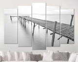 Old Wooden Bridge Canvas Print // Black and White Picture of Old Wooden Jetty to the Sea // Black and White Canvas Wall Art // Calm Sea Pier