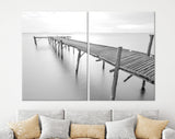 Old Wooden Bridge Canvas Print // Black and White Picture of Old Wooden Jetty to the Sea // Black and White Canvas Wall Art // Calm Sea Pier