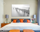 Old Wooden Bridge Canvas Print // Black and White Picture of Old Wooden Jetty to the Sea // Black and White Canvas Wall Art // Calm Sea Pier