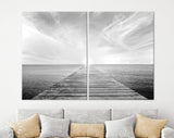 Old Bridge to the Sea Canvas Print // Black and White Picture of Old Wooden Jetty to the Sea // Black and White Canvas Wall Art // Calm Sea