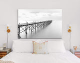 Beach Wooden Pier Canvas Print // Black and White Picture of Old Wooden Jetty to the Sea // Black and White Canvas Wall Art // Calm Sea Pier