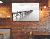 Beach Wooden Pier Canvas Print // Black and White Picture of Old Wooden Jetty to the Sea // Black and White Canvas Wall Art // Calm Sea Pier