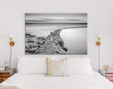 Sea Horizon Canvas Print // Black and White Long Exposure Sea Rocks Canvas Wall Decor // Black and White Sea Canvas Wall Art