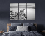 Sea Horizon Canvas Print // Black and White Long Exposure Sea Rocks Canvas Wall Decor // Black and White Sea Canvas Wall Art