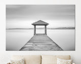 Old Wooden Jetty Canvas Print // Long Exposure Black and White Picture of Old Wooden Bridge to the Sea / Black and White Wooden Pier Print