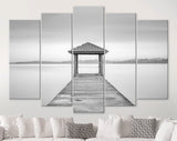 Old Wooden Jetty Canvas Print // Long Exposure Black and White Picture of Old Wooden Bridge to the Sea / Black and White Wooden Pier Print