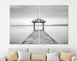 Old Wooden Jetty Canvas Print // Long Exposure Black and White Picture of Old Wooden Bridge to the Sea / Black and White Wooden Pier Print