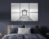 Old Wooden Jetty Canvas Print // Long Exposure Black and White Picture of Old Wooden Bridge to the Sea / Black and White Wooden Pier Print