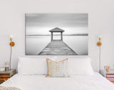 Old Wooden Jetty Canvas Print // Long Exposure Black and White Picture of Old Wooden Bridge to the Sea / Black and White Wooden Pier Print