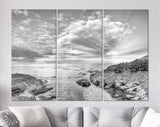 Ocean Sunset Canvas Print // Black and White Long Exposure Rocky Coast Ocean Wave Canvas Wall Decor // Black and White Sea Canvas Wall Art