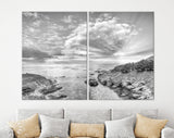 Ocean Sunset Canvas Print // Black and White Long Exposure Rocky Coast Ocean Wave Canvas Wall Decor // Black and White Sea Canvas Wall Art