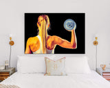 Fitness Girl Canvas Print // Gym Canvas Wall Decor // Young Beautiful Woman Doing Exercises With Dumbbells