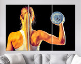 Fitness Girl Canvas Print // Gym Canvas Wall Decor // Young Beautiful Woman Doing Exercises With Dumbbells