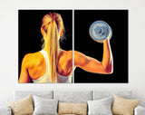 Fitness Girl Canvas Print // Gym Canvas Wall Decor // Young Beautiful Woman Doing Exercises With Dumbbells