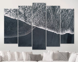 Black Sand Beach Canvas Print // Top View Volcano Black Sand Beach Canvas Wall Decor // Beach Ocean Wave Canvas Wall Art